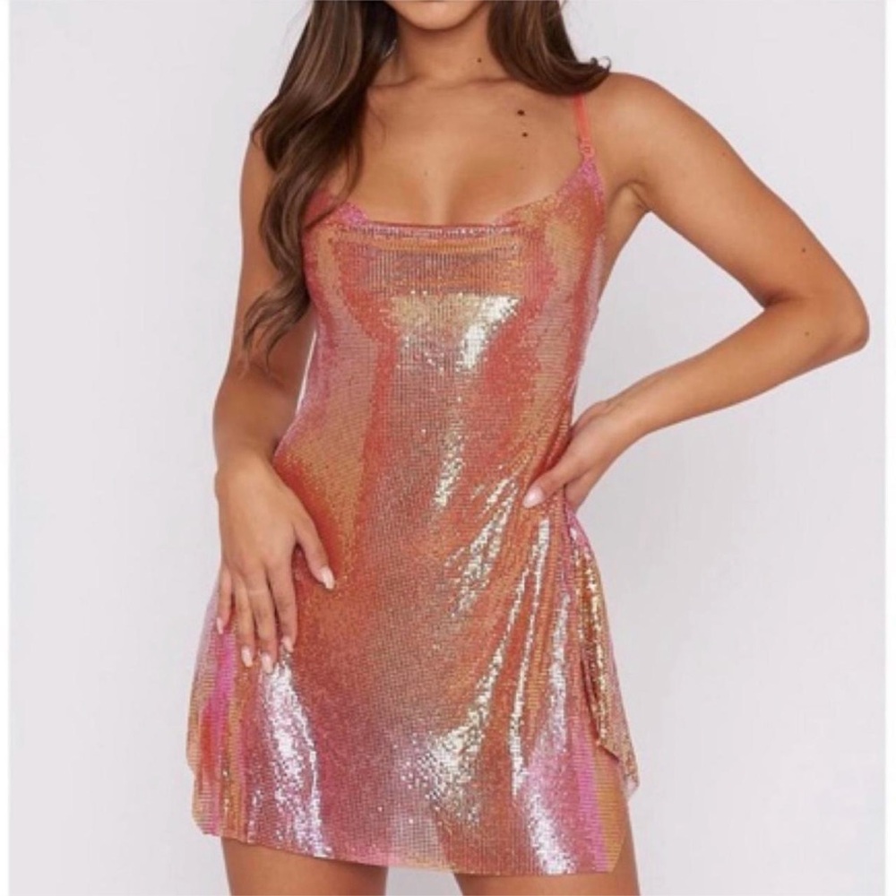 White Fox Iridescent Chain Slip Dress